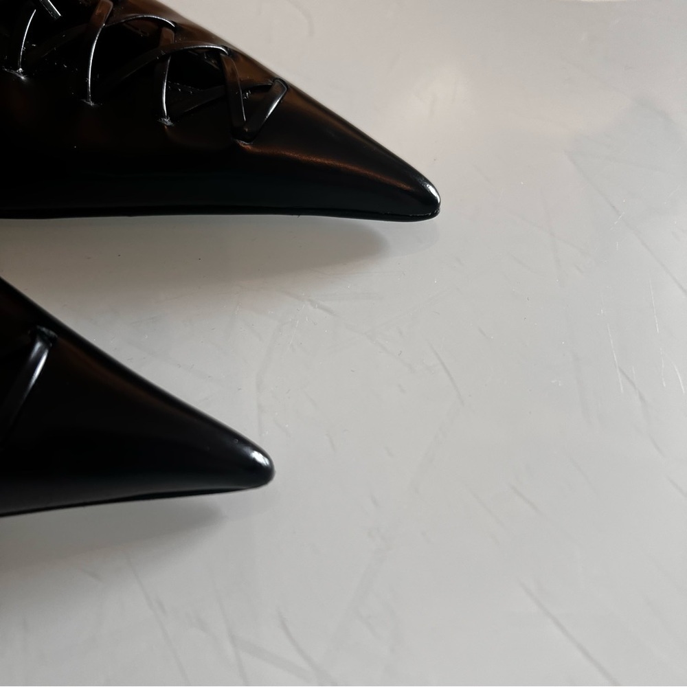 VERSACE 110mm lace-up leather pointed toe mule heels - Picture 15 of 16